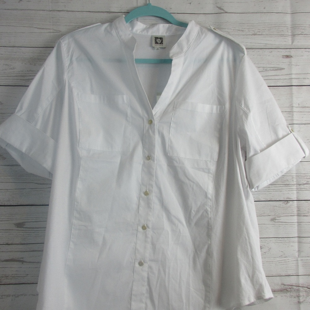 Ann Klein White Front Button Top Shirt 1X
